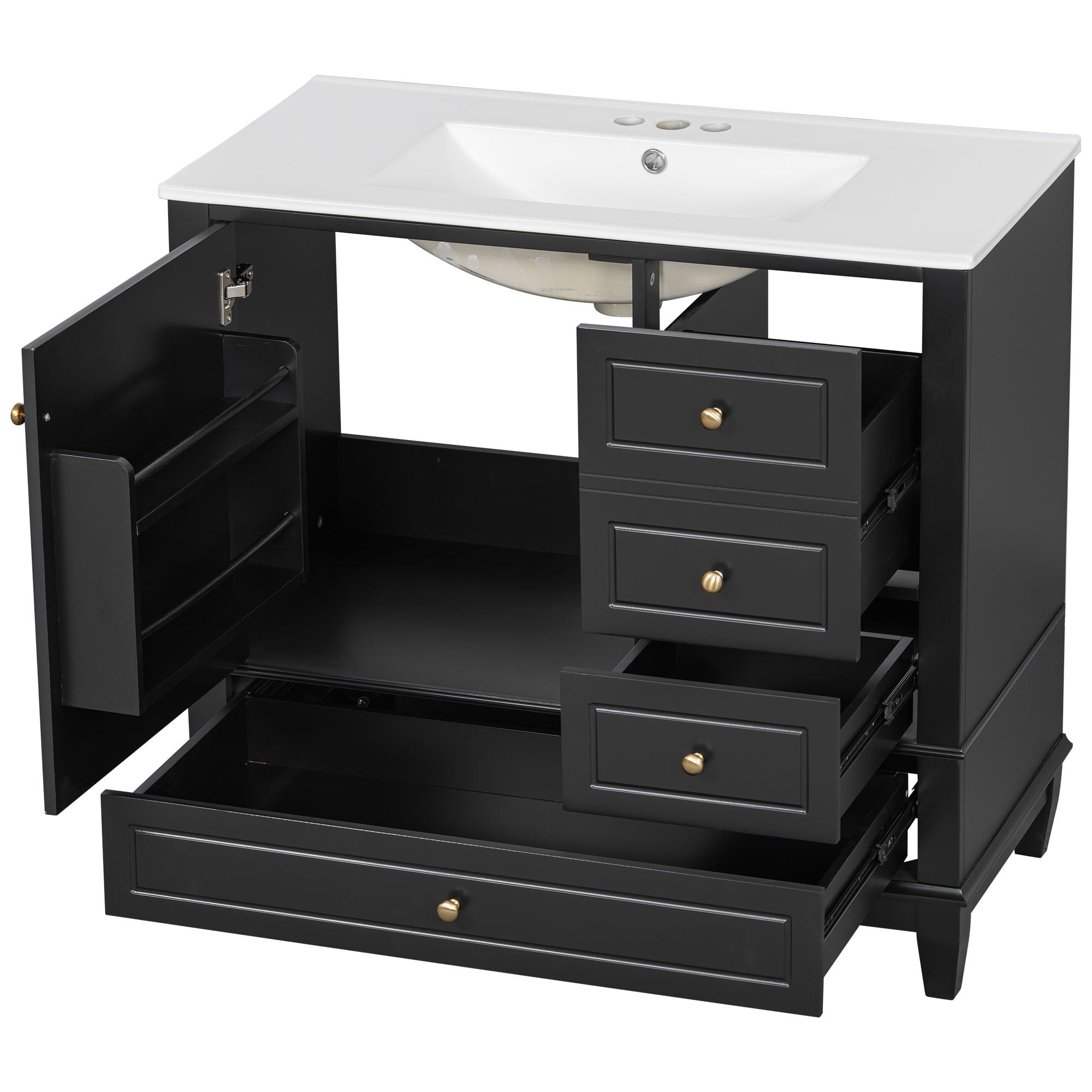 Modern Bathroom Vanity With Sink, 3 Drawers & Cabinet