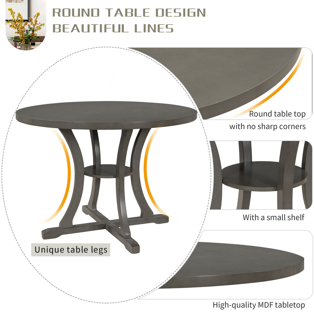 5 Piece Round Dining Table And Chair Set With Unique Legs And Hollow Chair Back