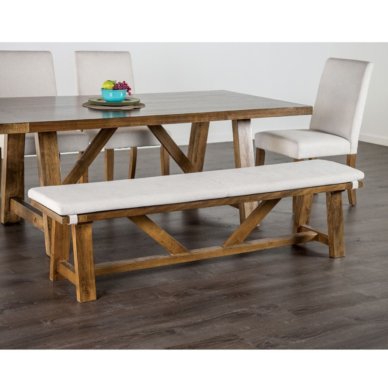 Upholstered Bench With Trestle Base - Brown / White