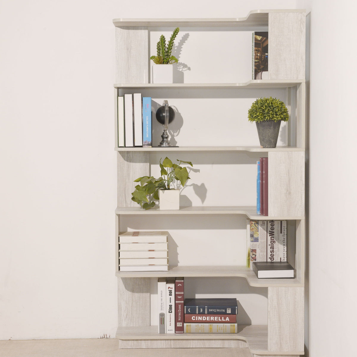 Extended Corner Bookshelf For Living Room - Light Gray