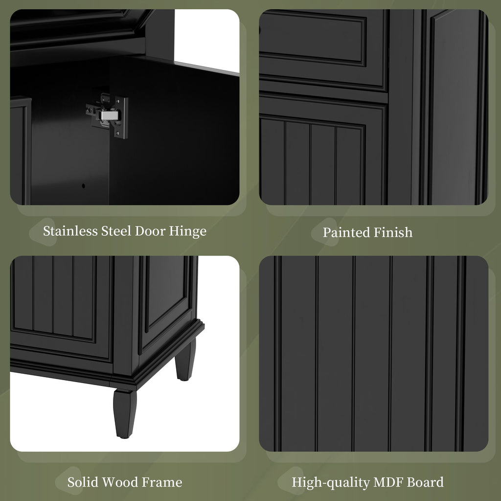 24" Bathroom Vanity With Sink, Cabinet, Adjustable Shelf, Flip Drawer & 2 Drawers - Black