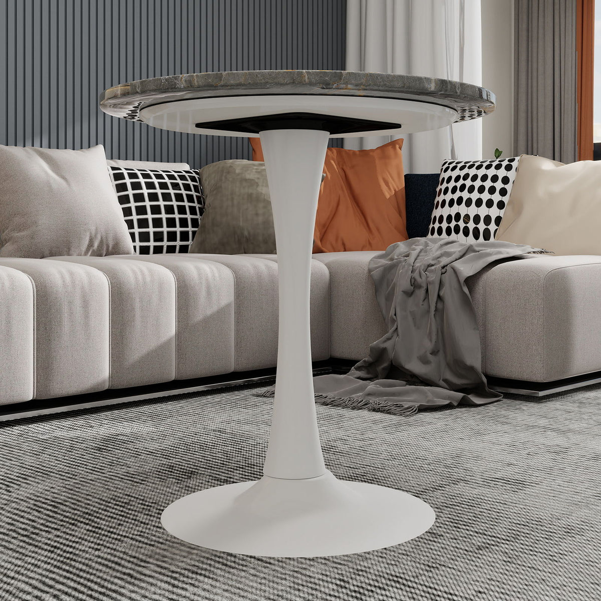 Coffee Table With Round Top For Living Rooms - Gray / White