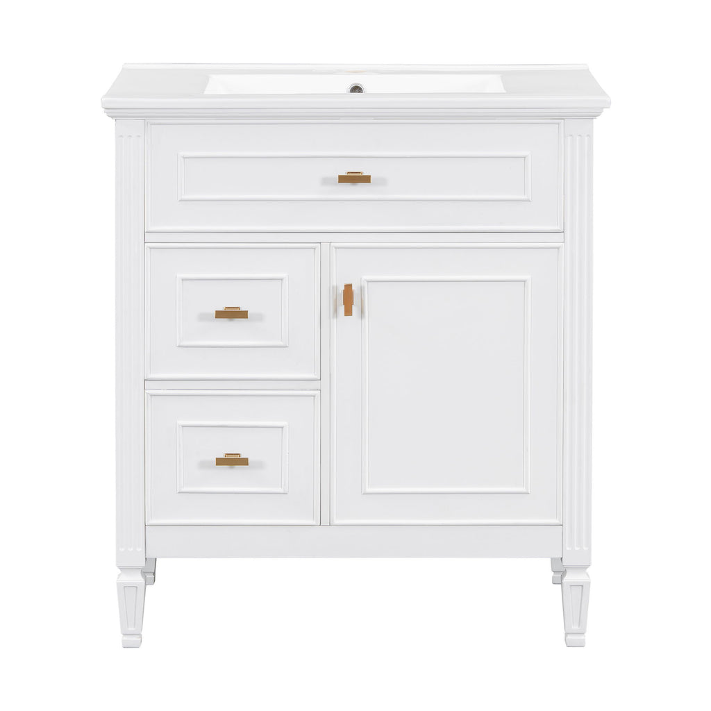 Modern Bathroom Vanity With Sink, 1 Flip Drawer And 2 Drawers, Adjustable Shelf