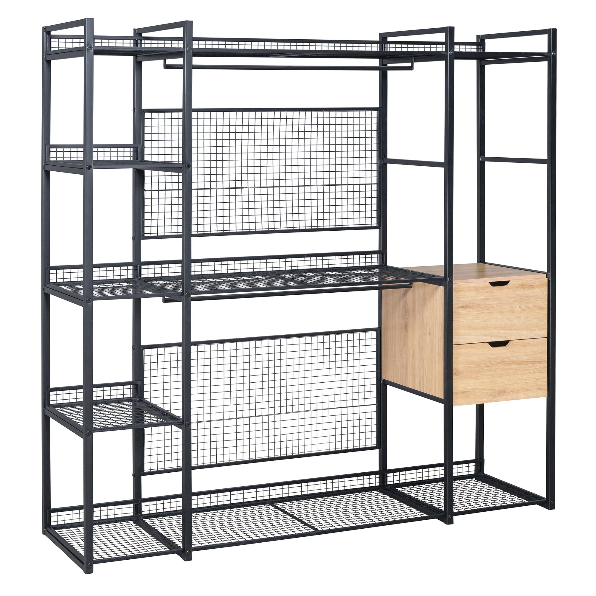 Open Style Wardrobe With Hanging Rails, Shelves And Drawers