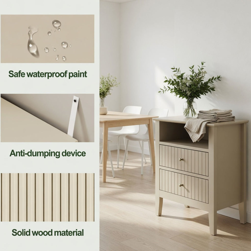 Fluted Nightstand With 2 Drawers