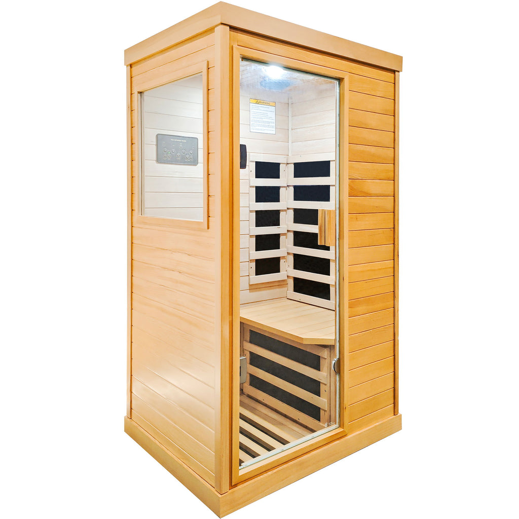 Infrared Sauna Room Single Room With Hemlock Frame, 6 Heating Plates, Built-In Lights And Bluetooth Audio - Natural