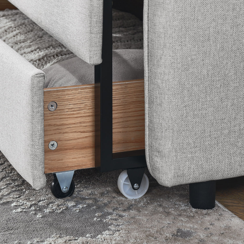 Daybed With Trundle And Storage Drawers, Flat Arms With Pocket