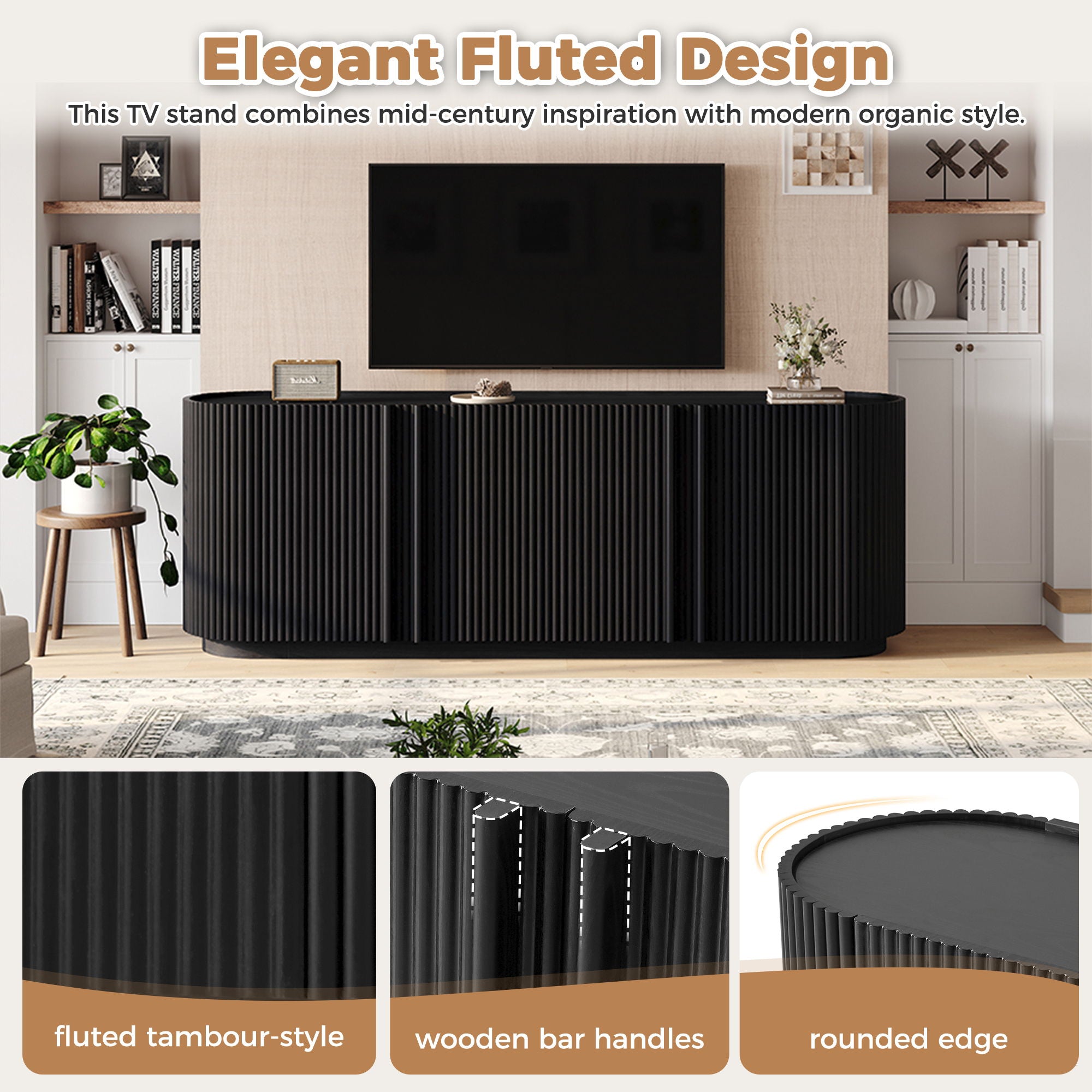 TV Stand With Fluted Tambour Style Door