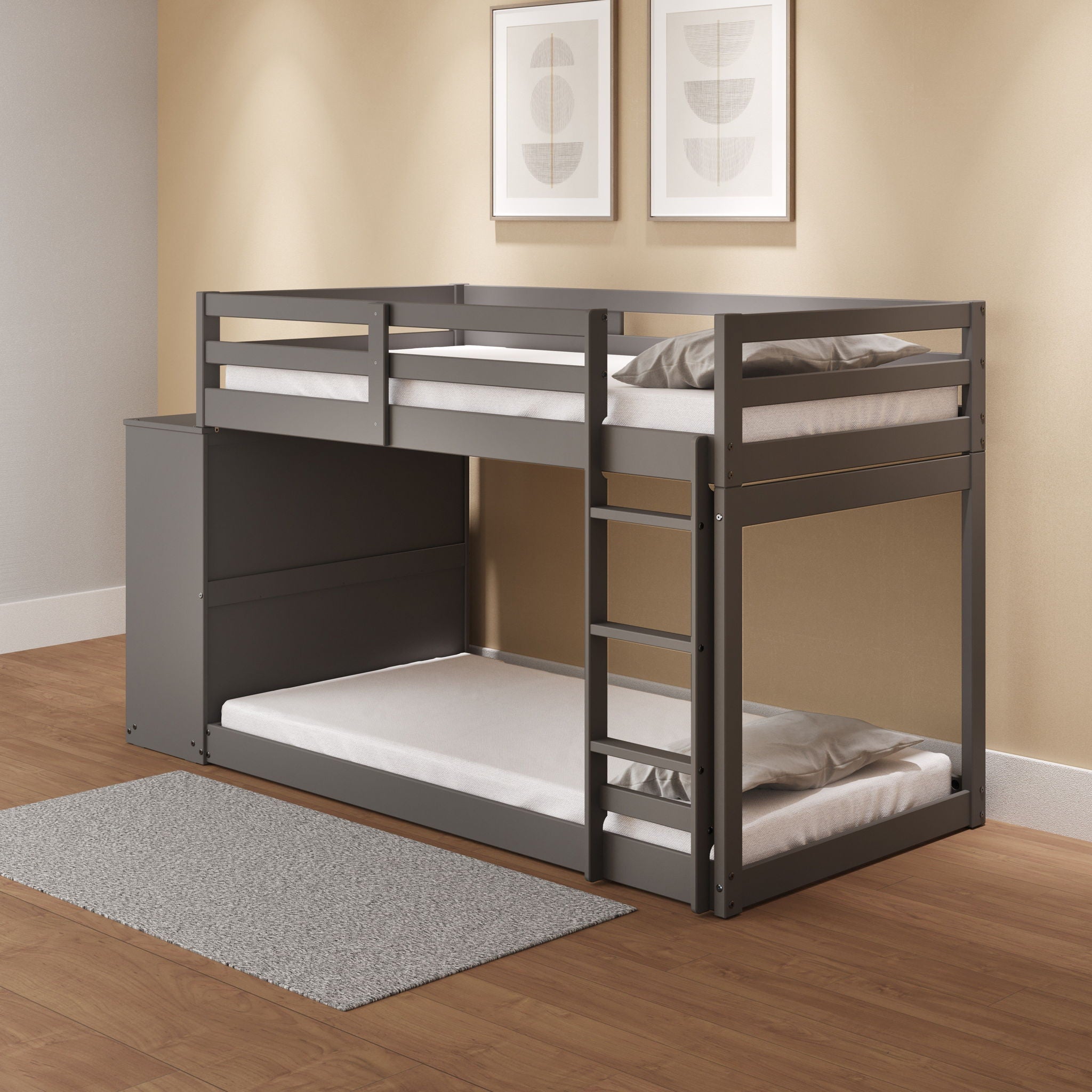 Gaston - Bunk Bed Twin Over Twin With 4 Drawers & 3 Compartments - Gray