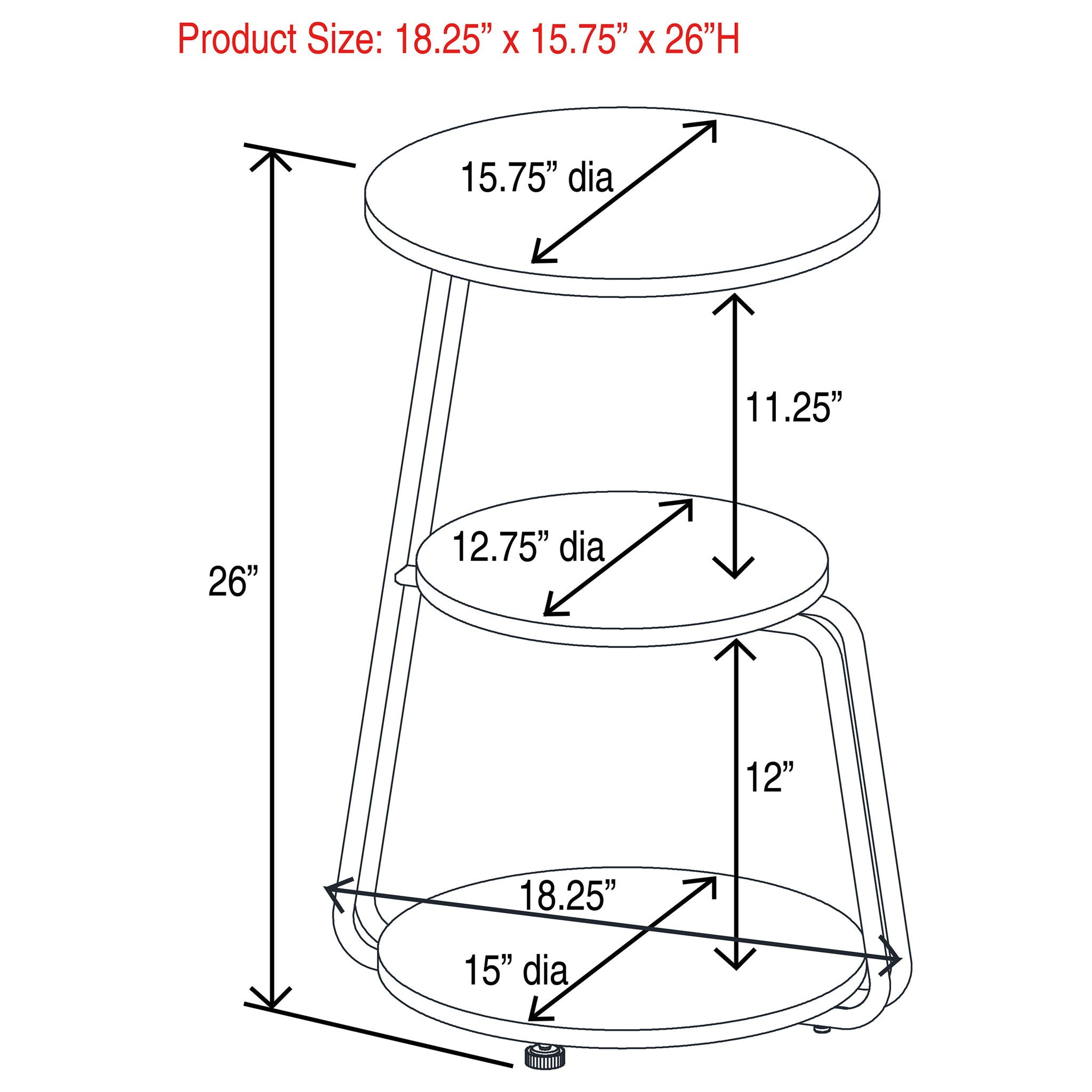 Dixon - 3 Tier Round Accent Side Table With Slim Legs - White / Black