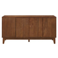 TV Stand With Carved Geometric Doors Storage Cabinet, 4 Door Media Console For Living Room - Walnut
