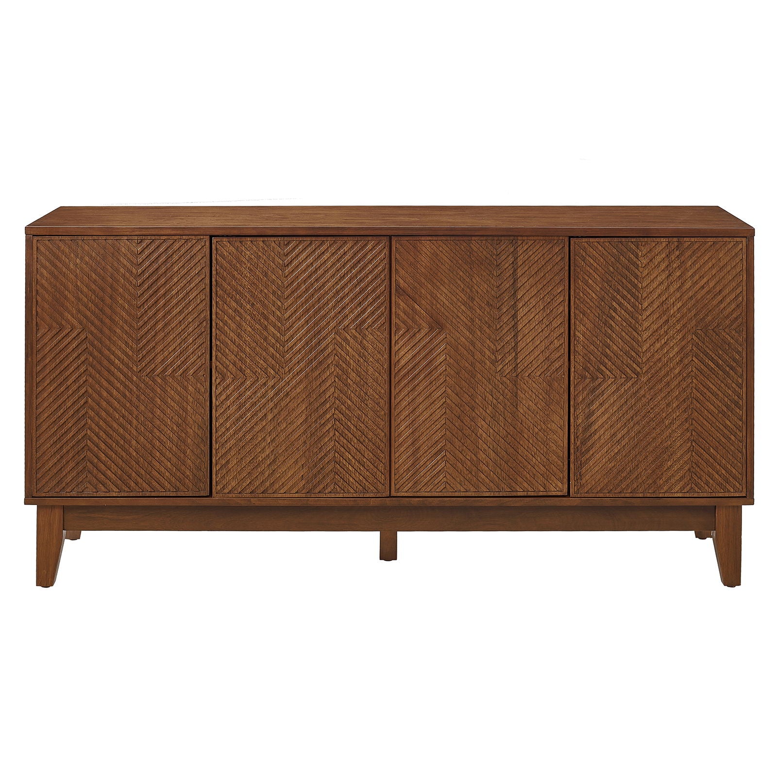 TV Stand With Carved Geometric Doors Storage Cabinet, 4 Door Media Console For Living Room - Walnut