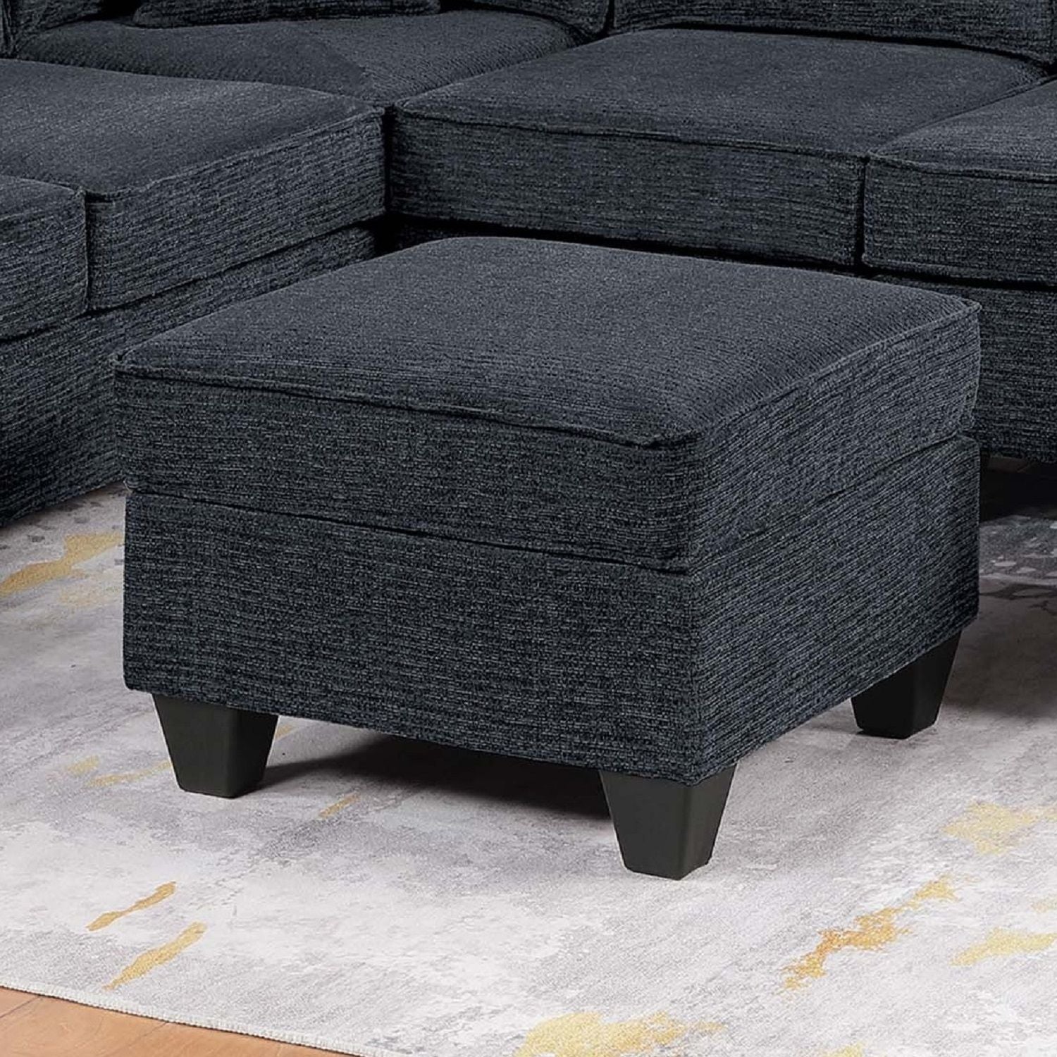 5 Piece Sectional Set With USB Port Left Arm Loveseat Chaise Right Arm Loveseat Corner Wedge Armless Chair Ottoman Upholstered - Black / Slate