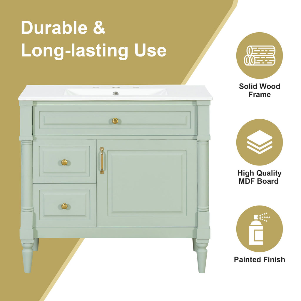Freestanding Bathroom Vanity With Sink, Adjustable Shelf, Flip Drawer