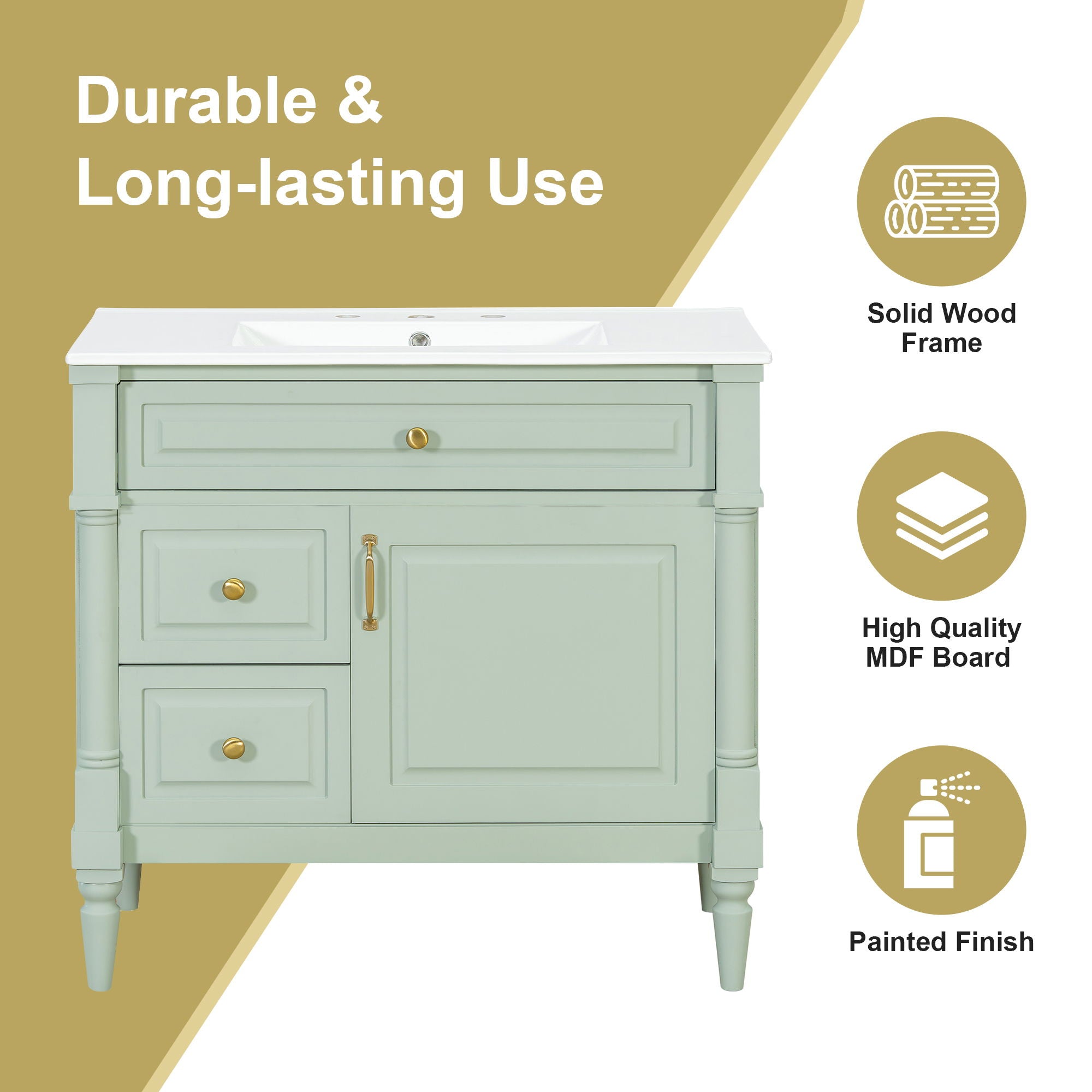 Freestanding Bathroom Vanity With Sink, Adjustable Shelf, Flip Drawer