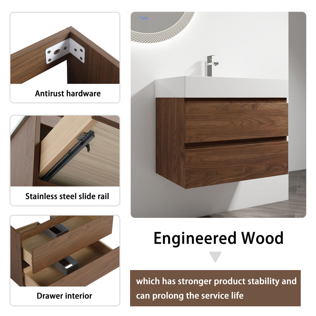 Wall Mounted Bathroom Vanity And Sink, 2 Soft Close Drawers