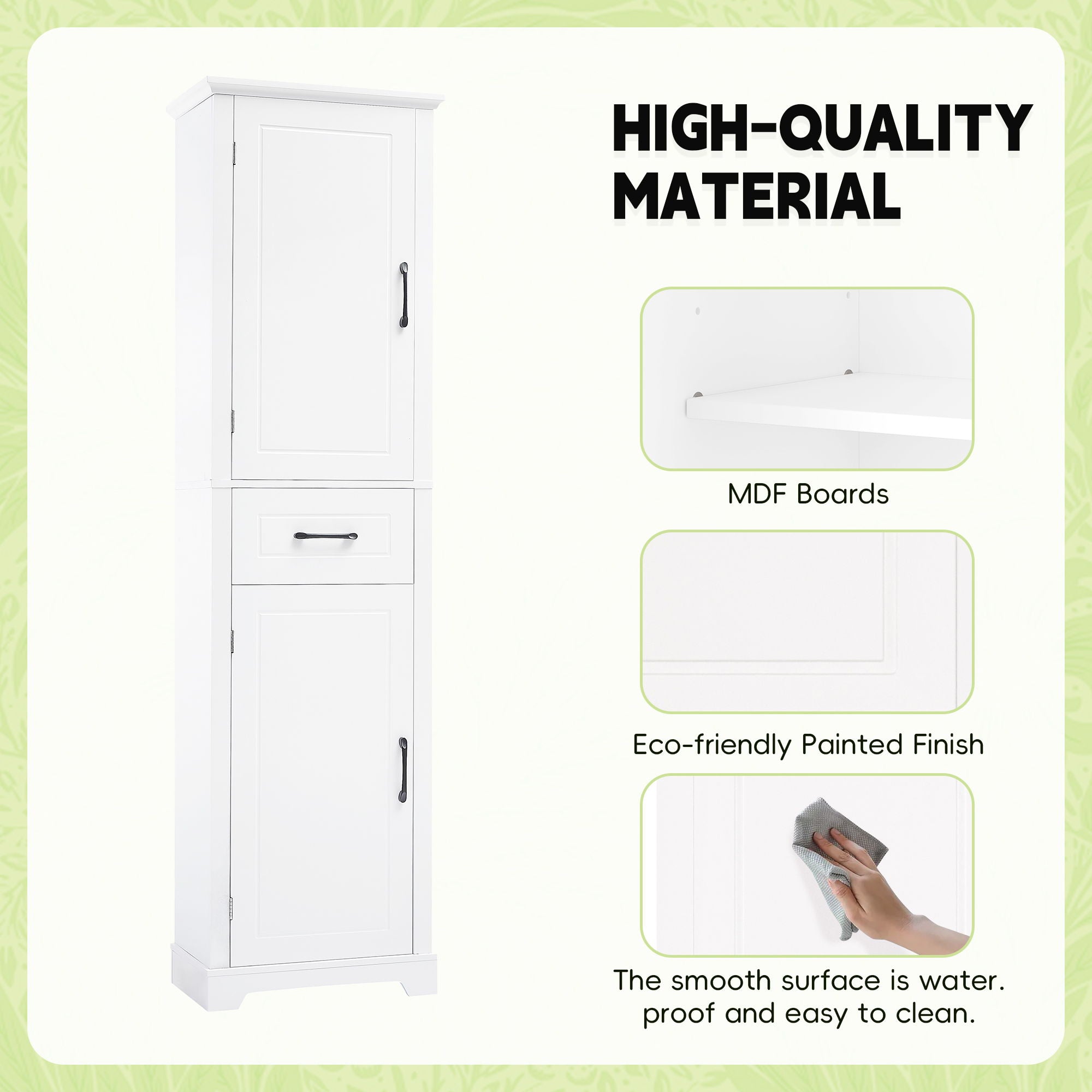 Tall Freestanding Bathroom Storage Cabinet With 2 Doors And Adjustable Shelves