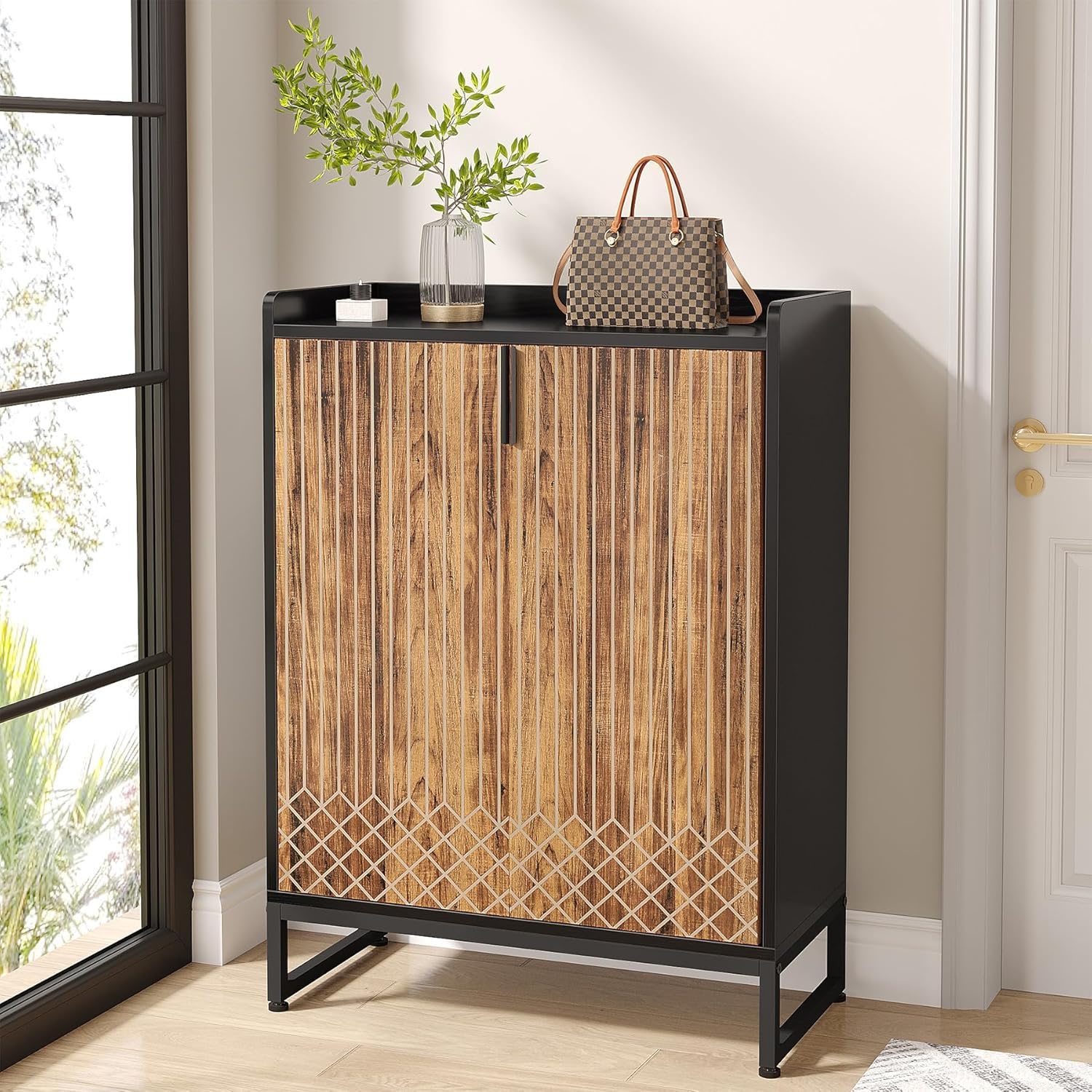 5 Tier Shoe Cabinet With Doors, Compact Entryway Storage Organizer