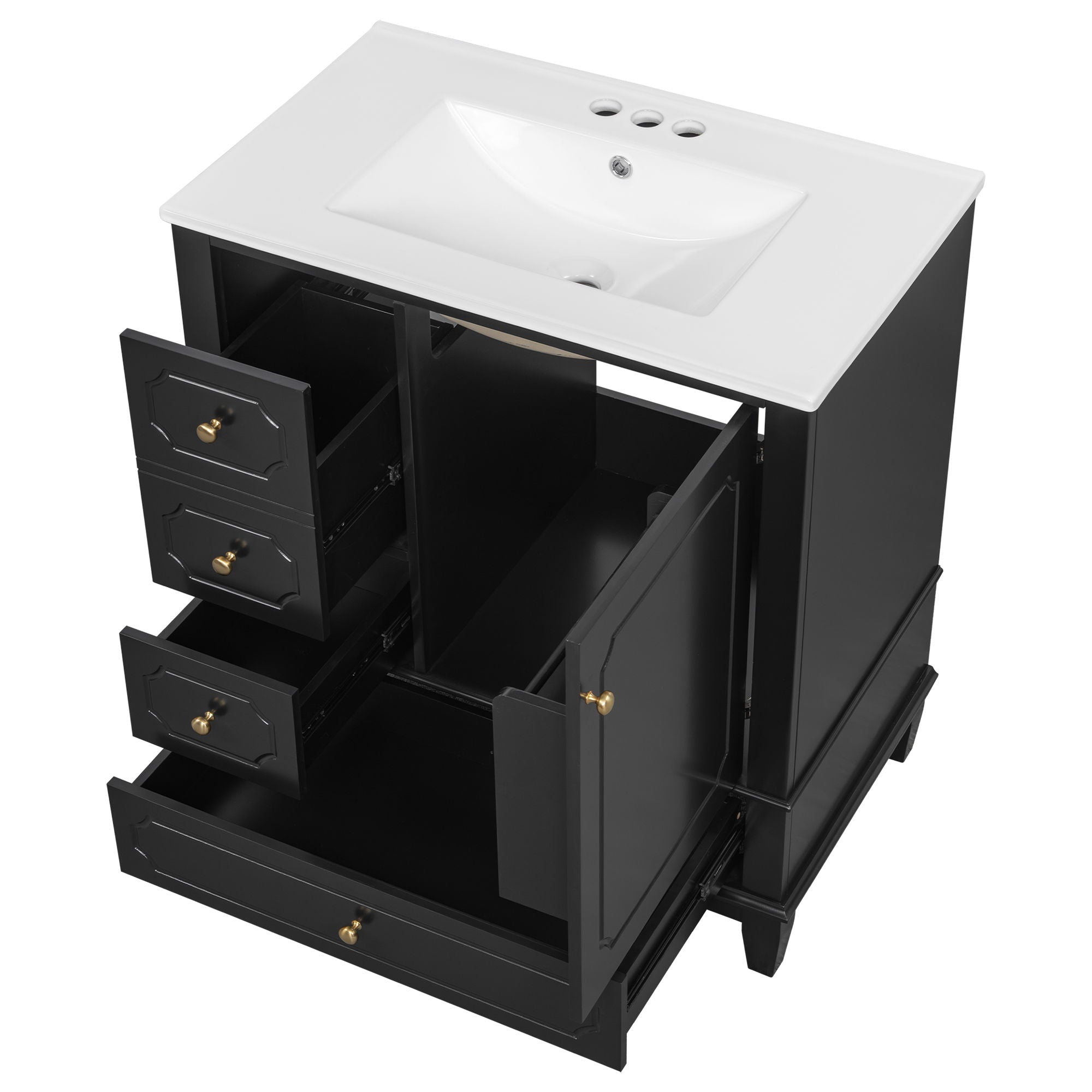 Bathroom Vanity With Sink, Freestanding Vanity Cabinet With Ceramic Basin, Soft Close Door, 3 Drawers