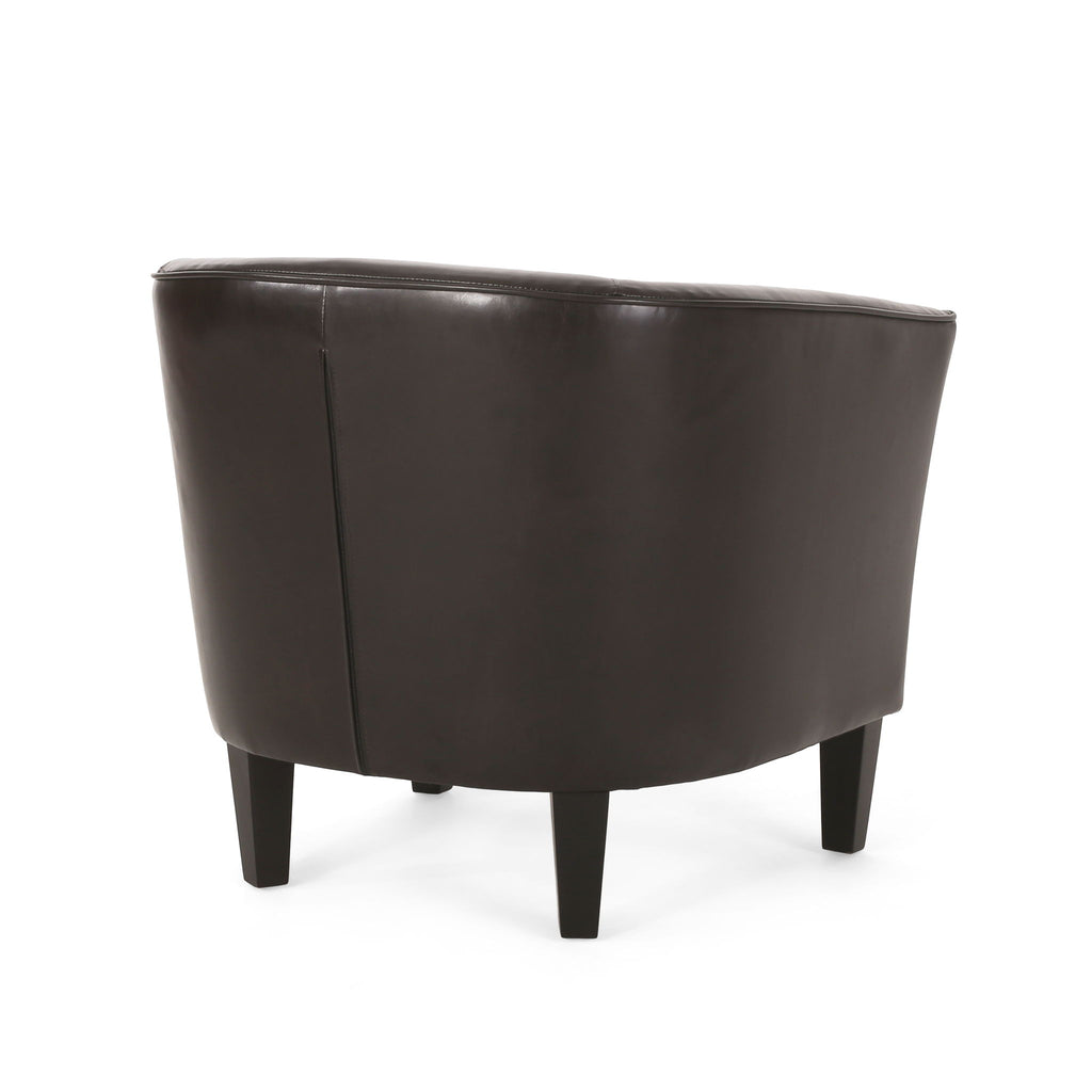 Upholstered Leather Club Chair With Flared Armrests - Brown