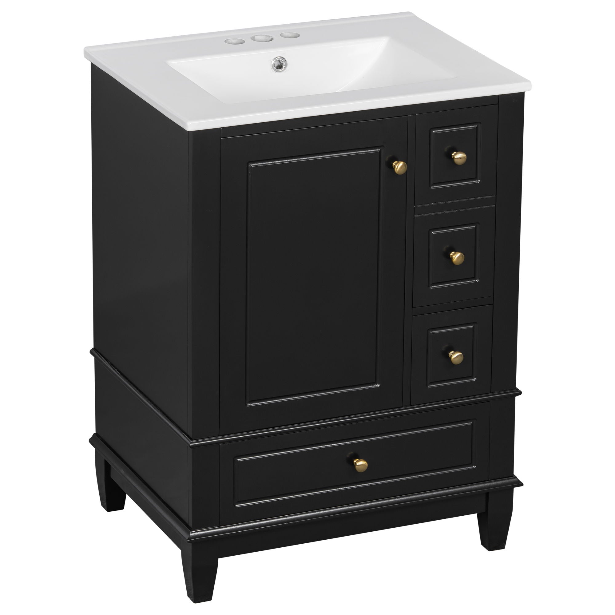 Modern Bathroom Vanity With Sink, Freestanding Cabinet With Drawers And Storage Shelves