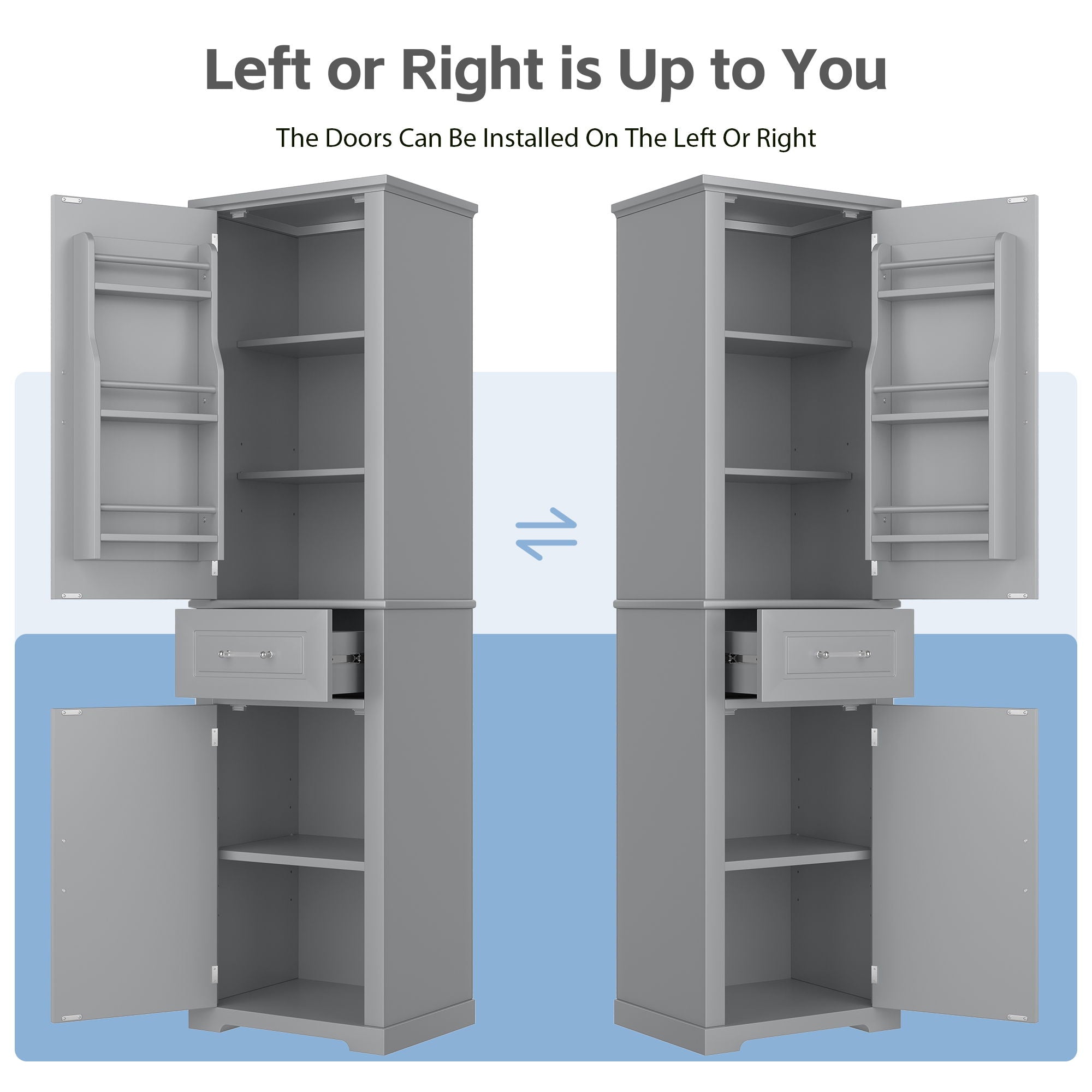 Tall Freestanding Bathroom Storage Cabinet With Adjustable Shelf, 2 Door Design