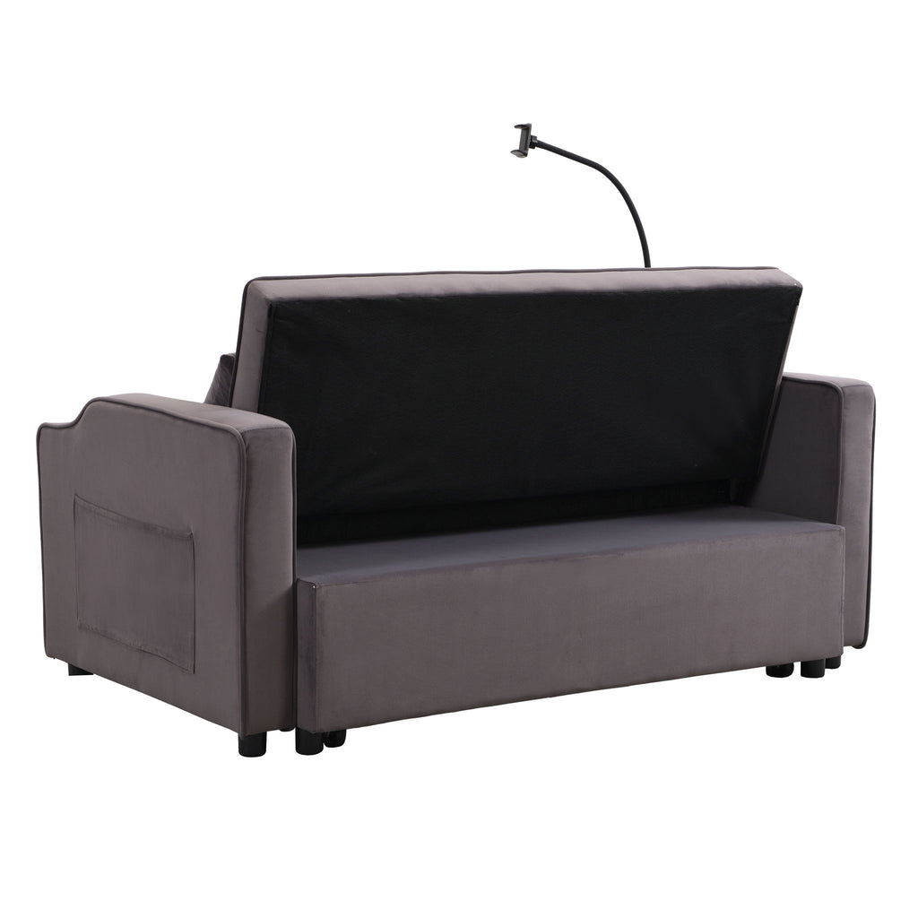 Modern Loveseat Futon Sofa With Pullout Bed, Adjustable Reclining Backrest, Toss Pillows