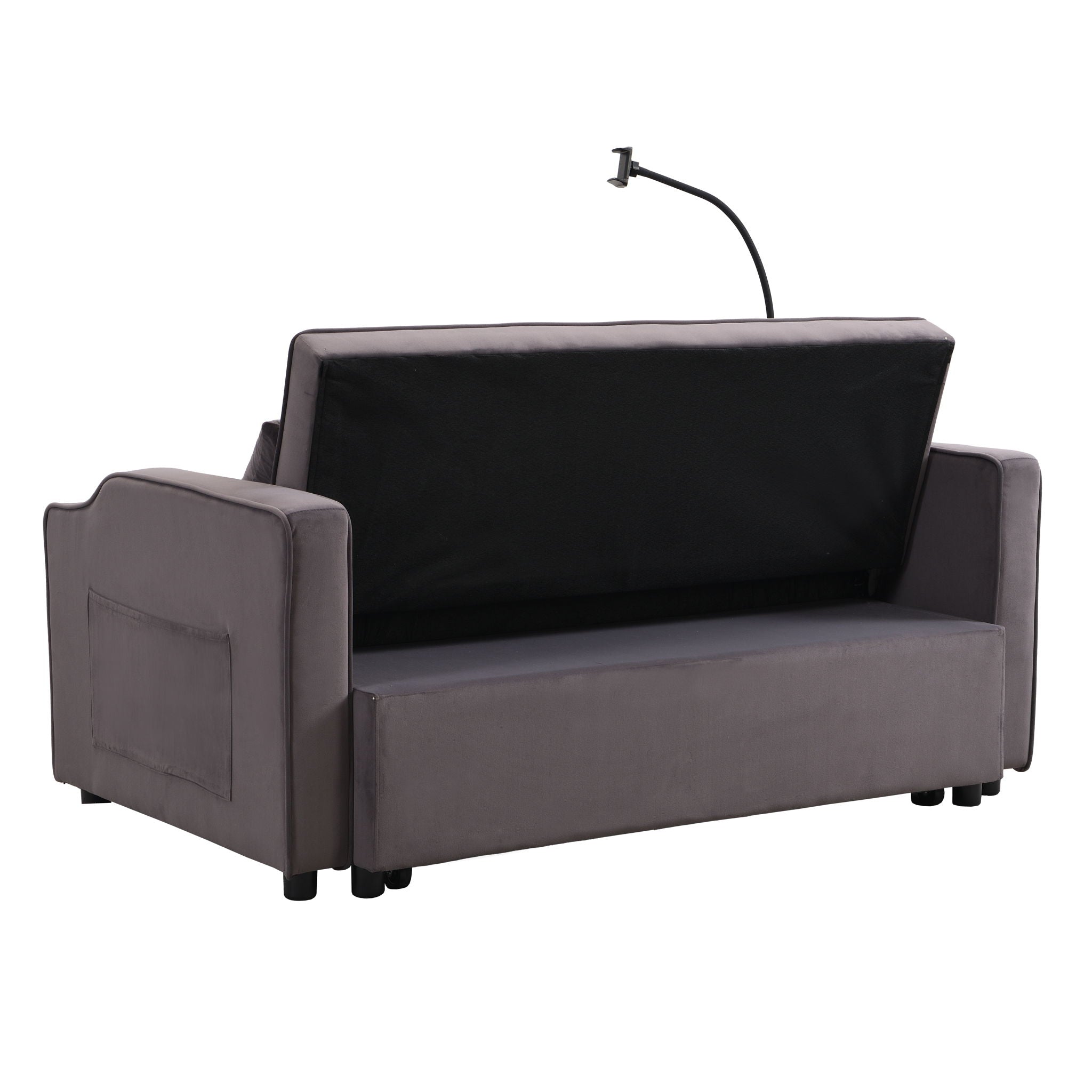 Modern Loveseat Futon Sofa With Pullout Bed, Adjustable Reclining Backrest, Toss Pillows