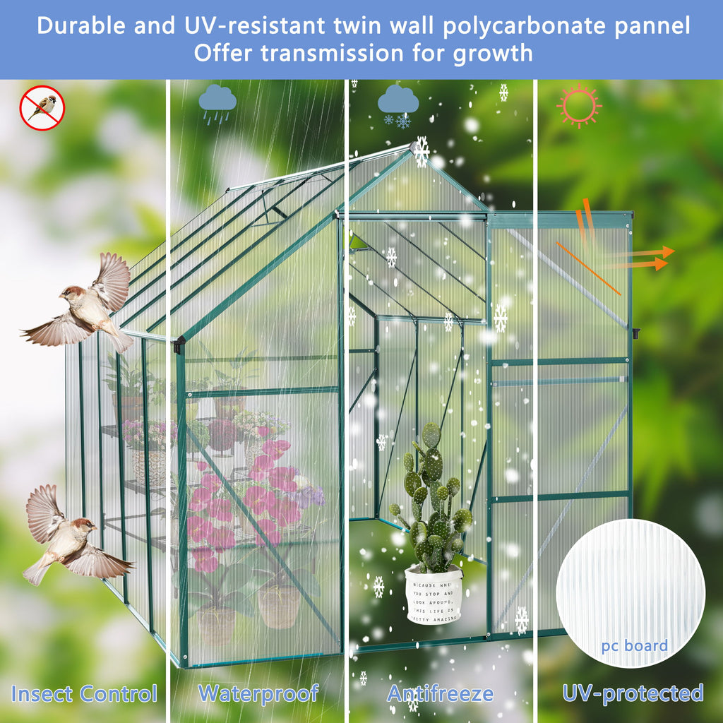 Polycarbonate house Raised Base And Anchor Aluminum Heavy Duty Walk-In houses For Outdoor Backyard In All Season