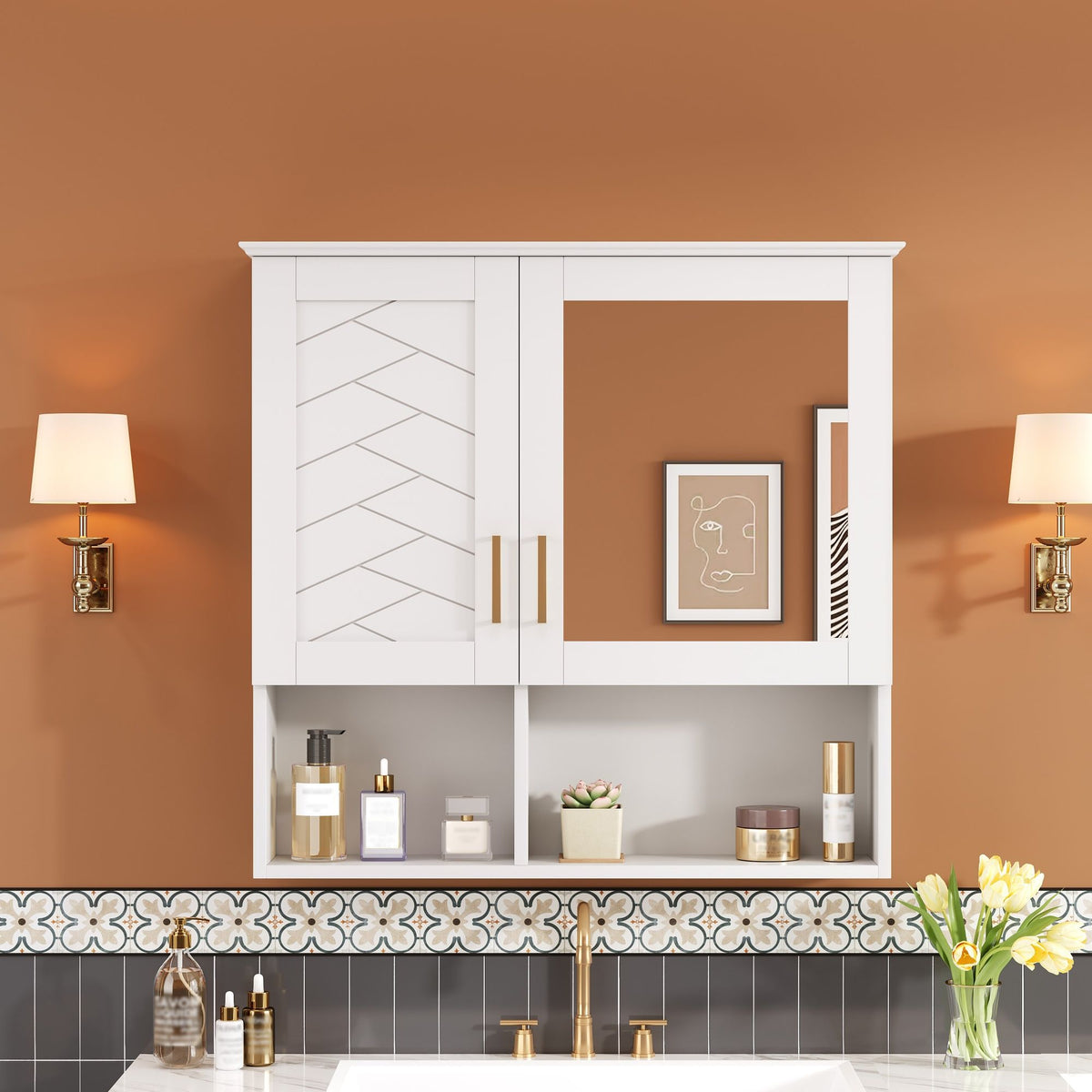 2 In 1 Wall-Mounted Mirror Cabinet With Adjustable Shelves, Soft-Close Doors, High-Definition Mirror & Storage