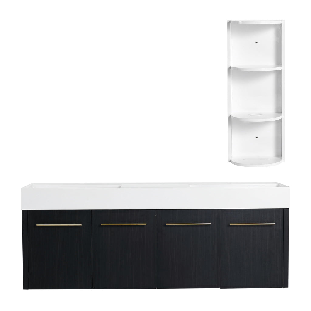 Modern Wall Mounted Bathroom Vanity With Left Sink And Storage Rack