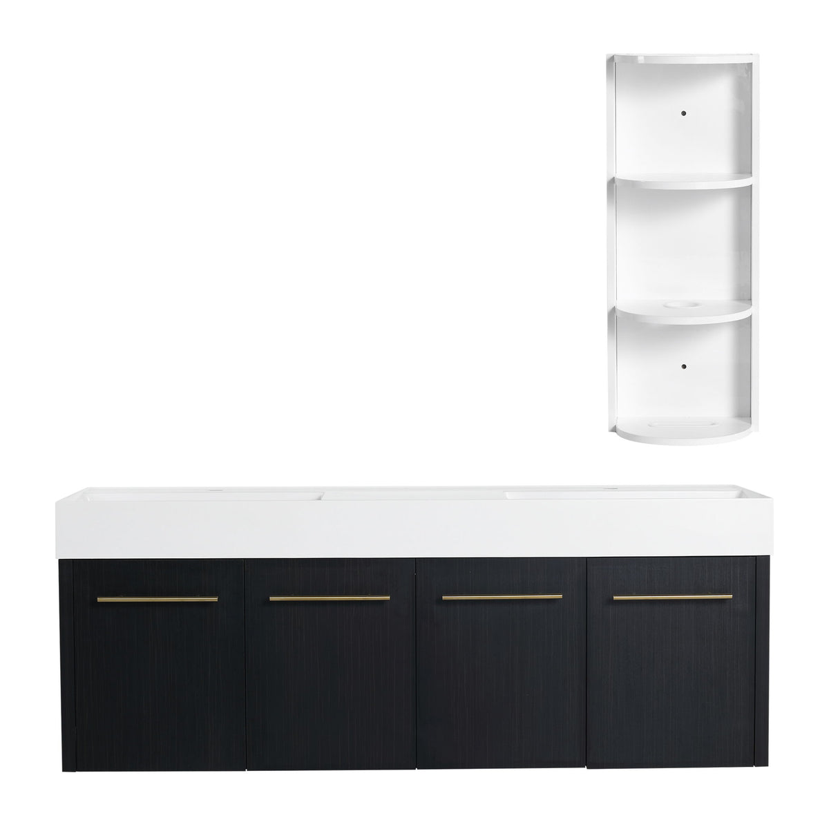 Modern Wall Mounted Bathroom Vanity With Left Sink And Storage Rack