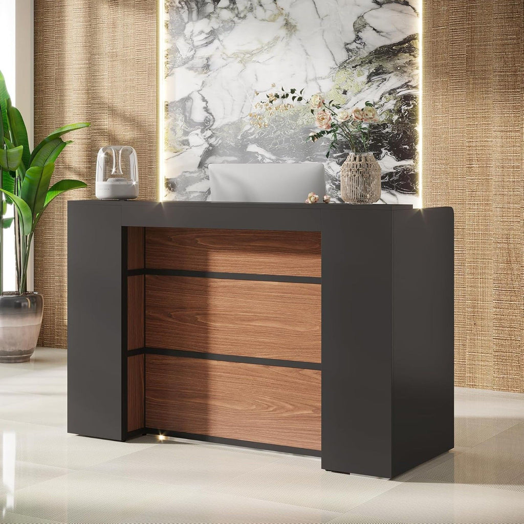 Reception Desk With LED Lights For Office - Black