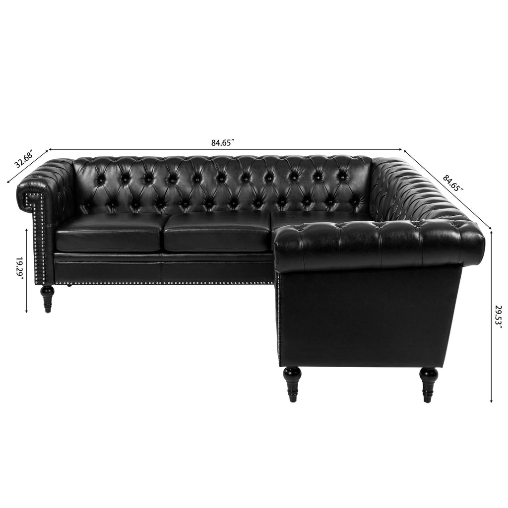 L Shaped Reversible Modern Chesterfield Sofa With Rolled Arms And Nailhead, 5 Seat Tufted Couch