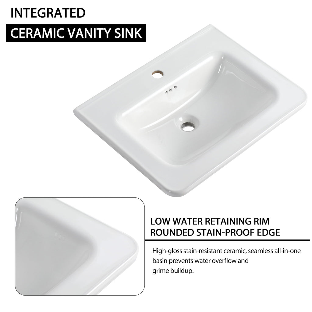Wall Mounted Bathroom Vanity With Sink, Storage Shelves & Soft Close Door