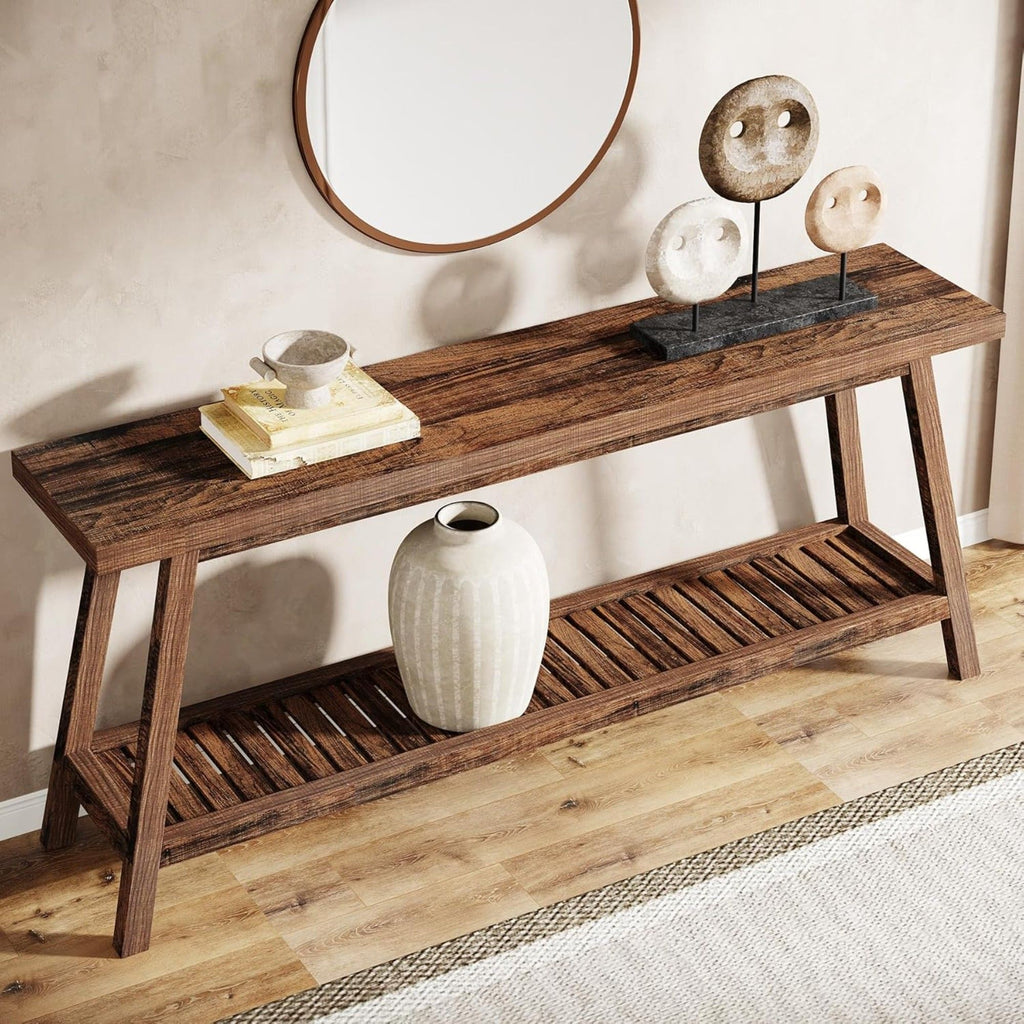 Extra Long Console Table With 2 Tier Open Storage