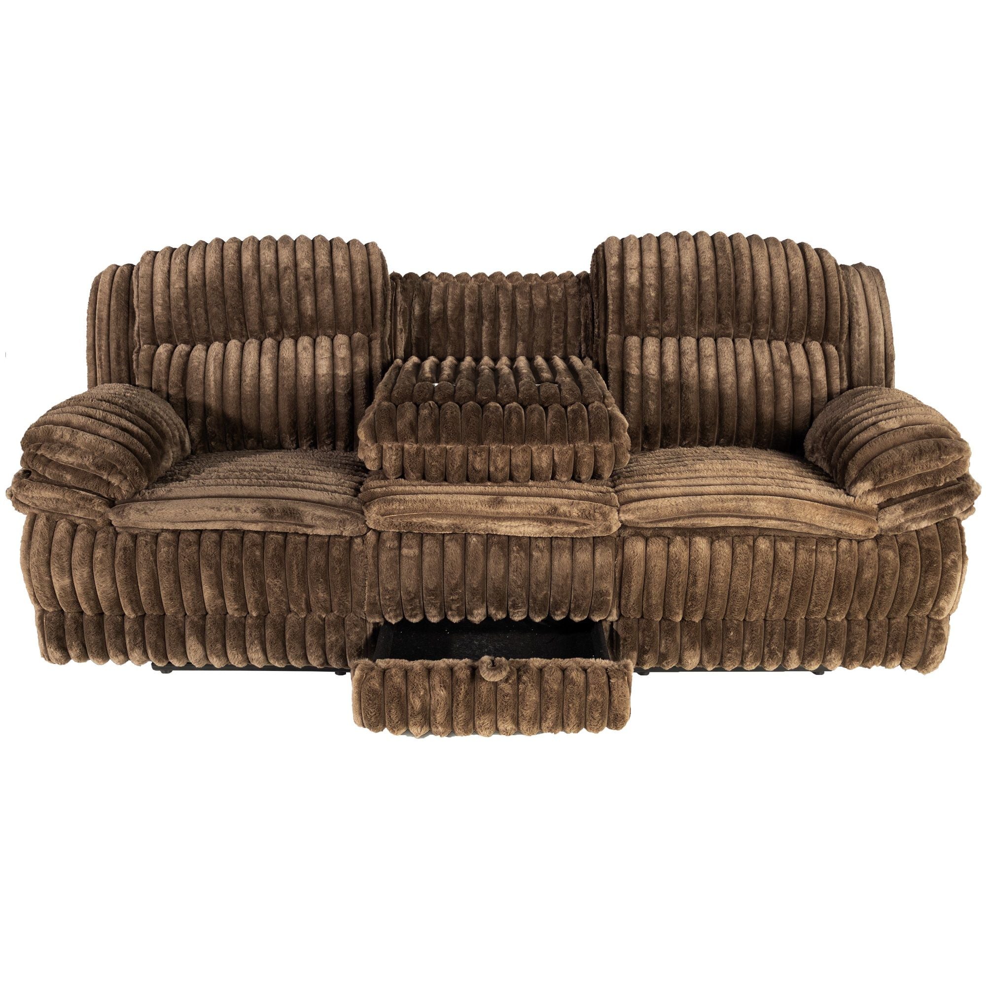 Motion Recliner Sofa With Fold-Down Table, Manual Recline, Charging Station & Cup Holders
