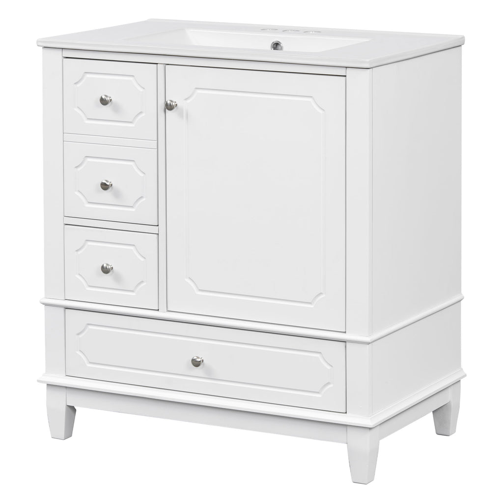 Bathroom Vanity With Sink, Freestanding Vanity Cabinet With Ceramic Basin, Soft Close Door, 3 Drawers