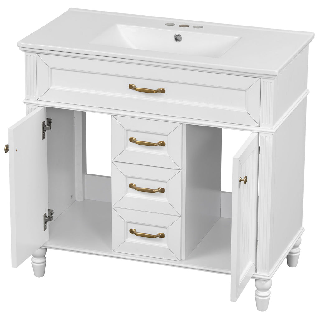 Bathroom Vanity With Sink, Flip-Out Top Drawer, Soft Close Doors, 2 Storage Drawers