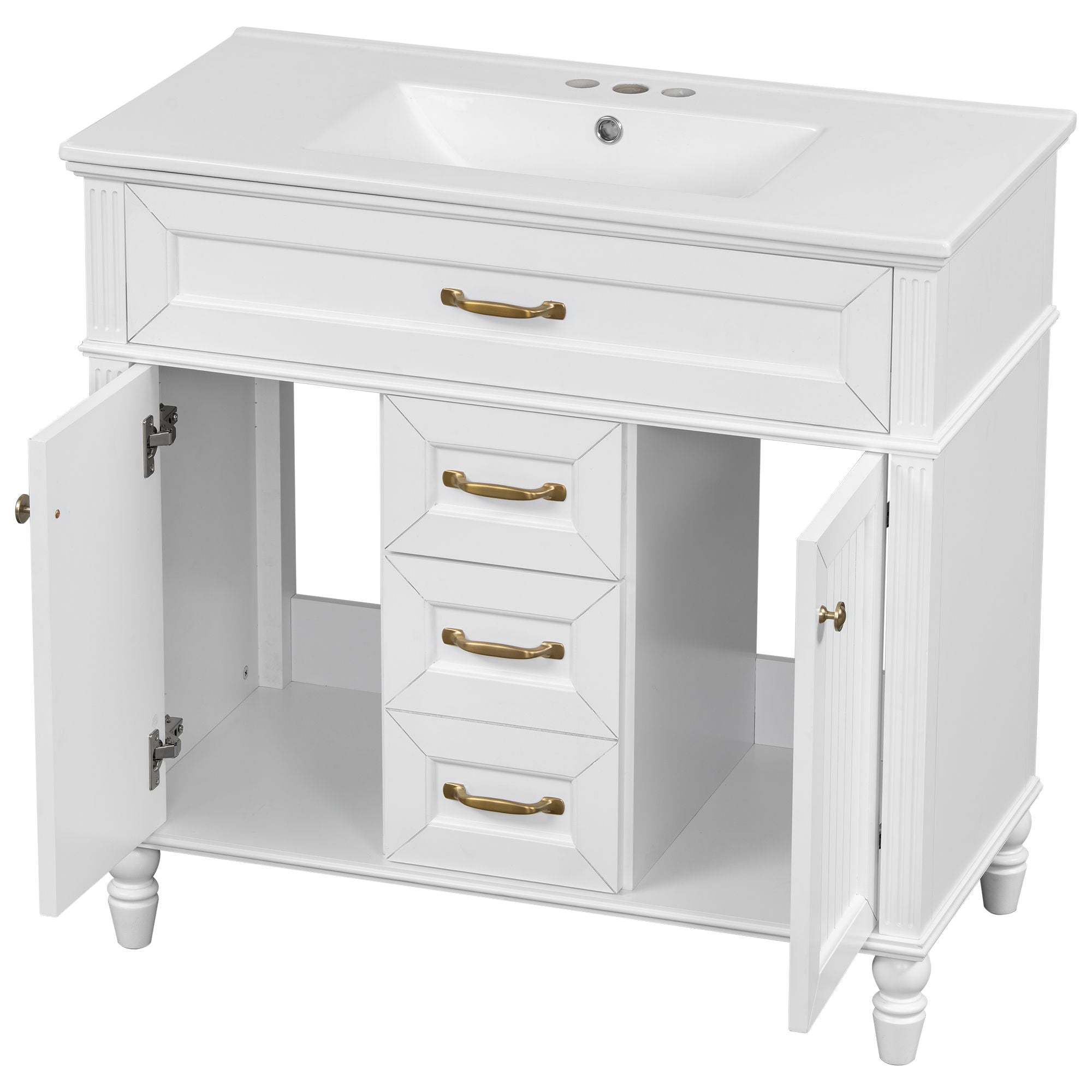Bathroom Vanity With Sink, Flip-Out Top Drawer, Soft Close Doors, 2 Storage Drawers