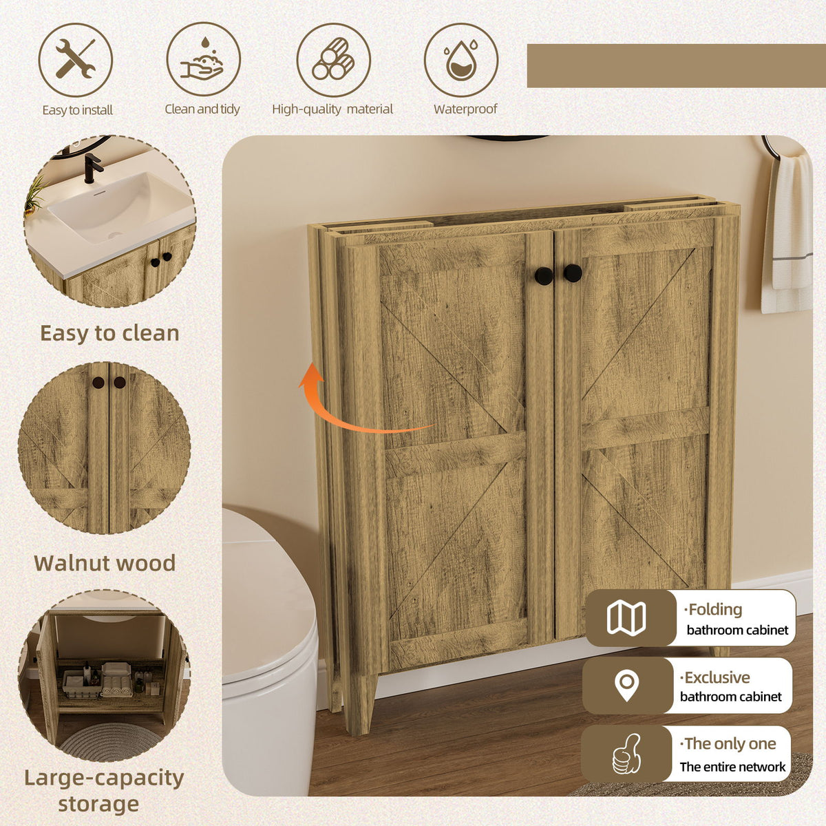Folding Floor Cabinet With Sink - Antique Gray