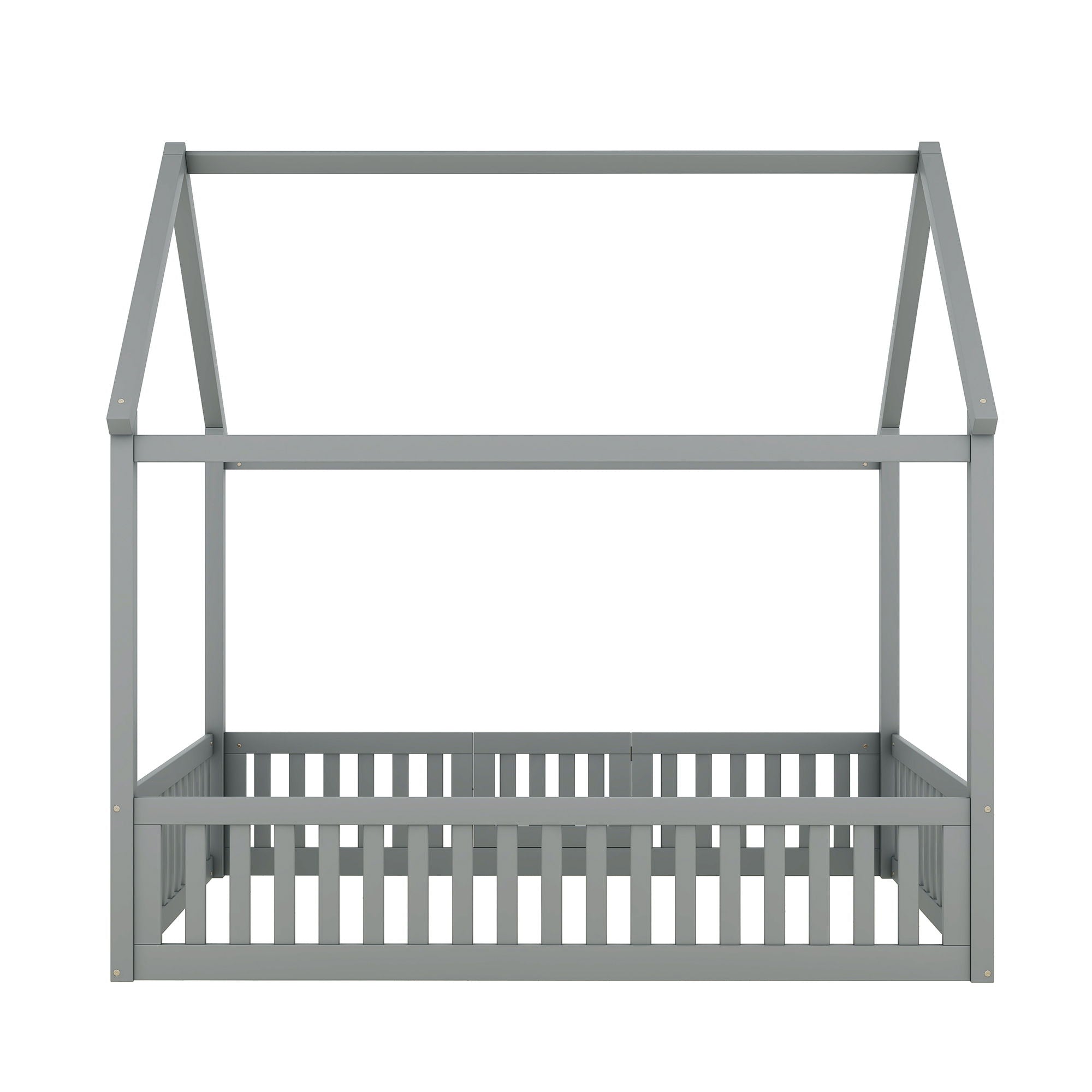 Wood House Bed With Fence And Door