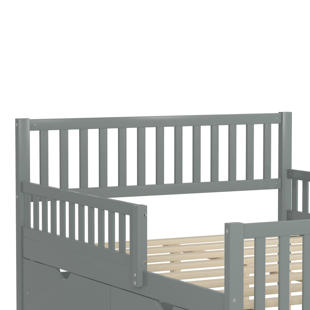 Platform Bed With Guardrails On Both Sides And 2 Storage Drawers