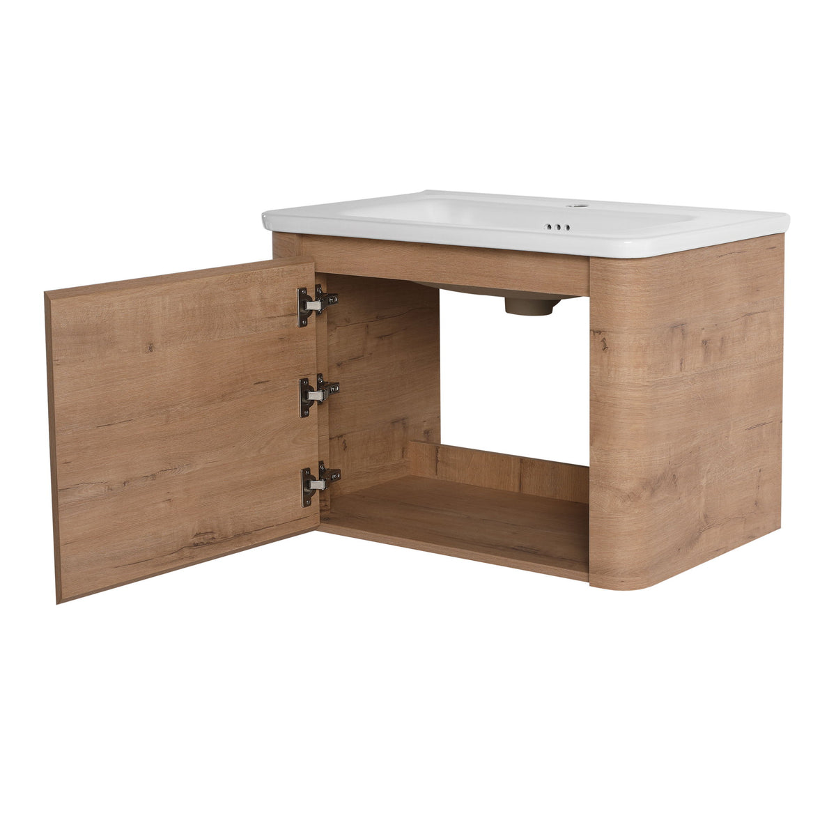 Wall Mounted Bathroom Vanity With Sink, Storage Shelves & Soft Close Door
