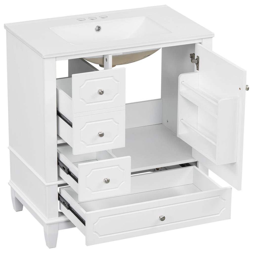 Bathroom Vanity With Sink, Freestanding Vanity Cabinet With Ceramic Basin, Soft Close Door, 3 Drawers