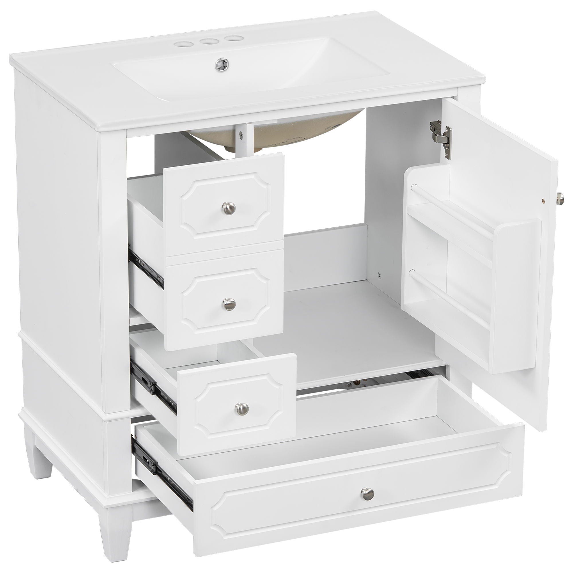 Bathroom Vanity With Sink, Freestanding Vanity Cabinet With Ceramic Basin, Soft Close Door, 3 Drawers