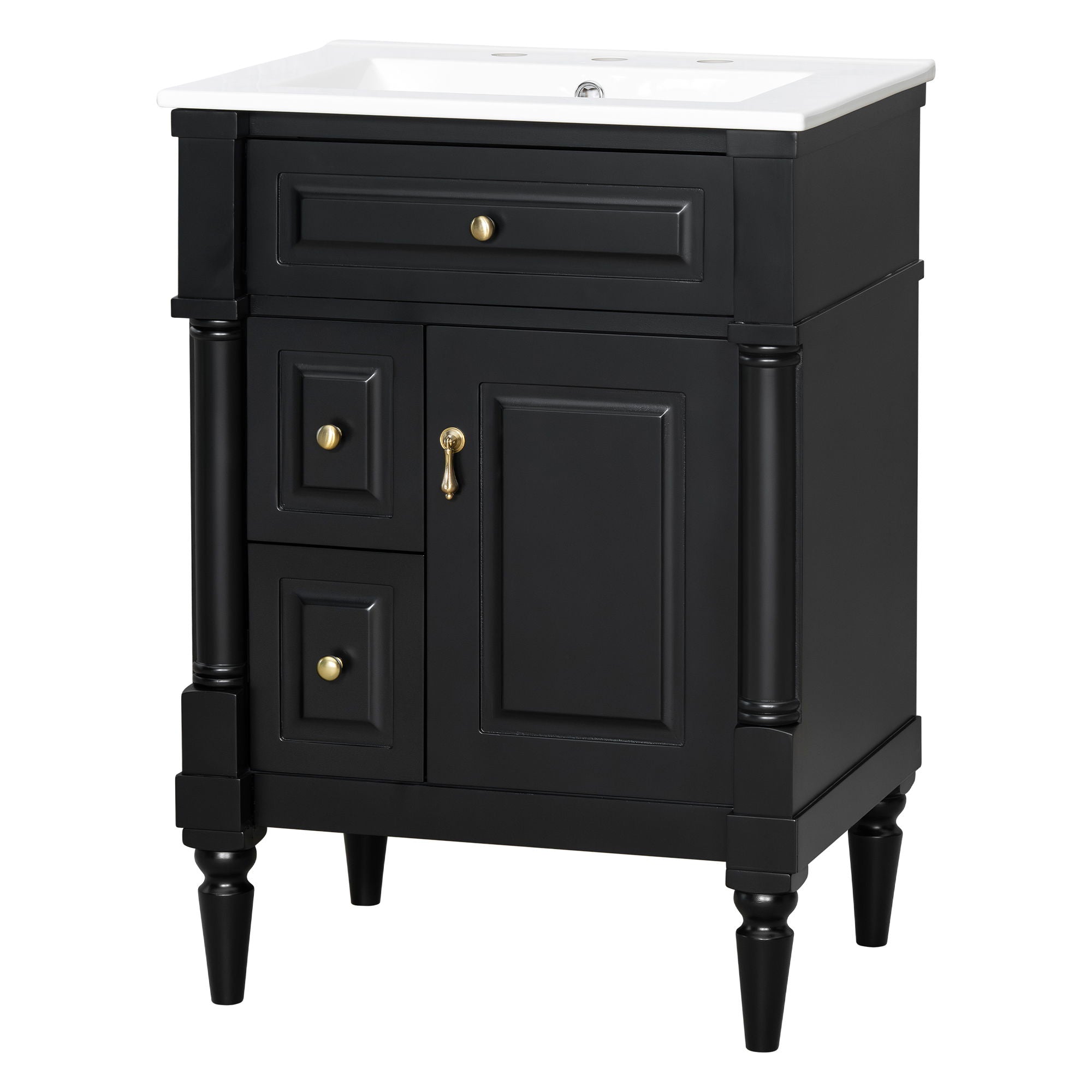 Freestanding Bathroom Vanity With Sink, Adjustable Shelf & Flip Drawer