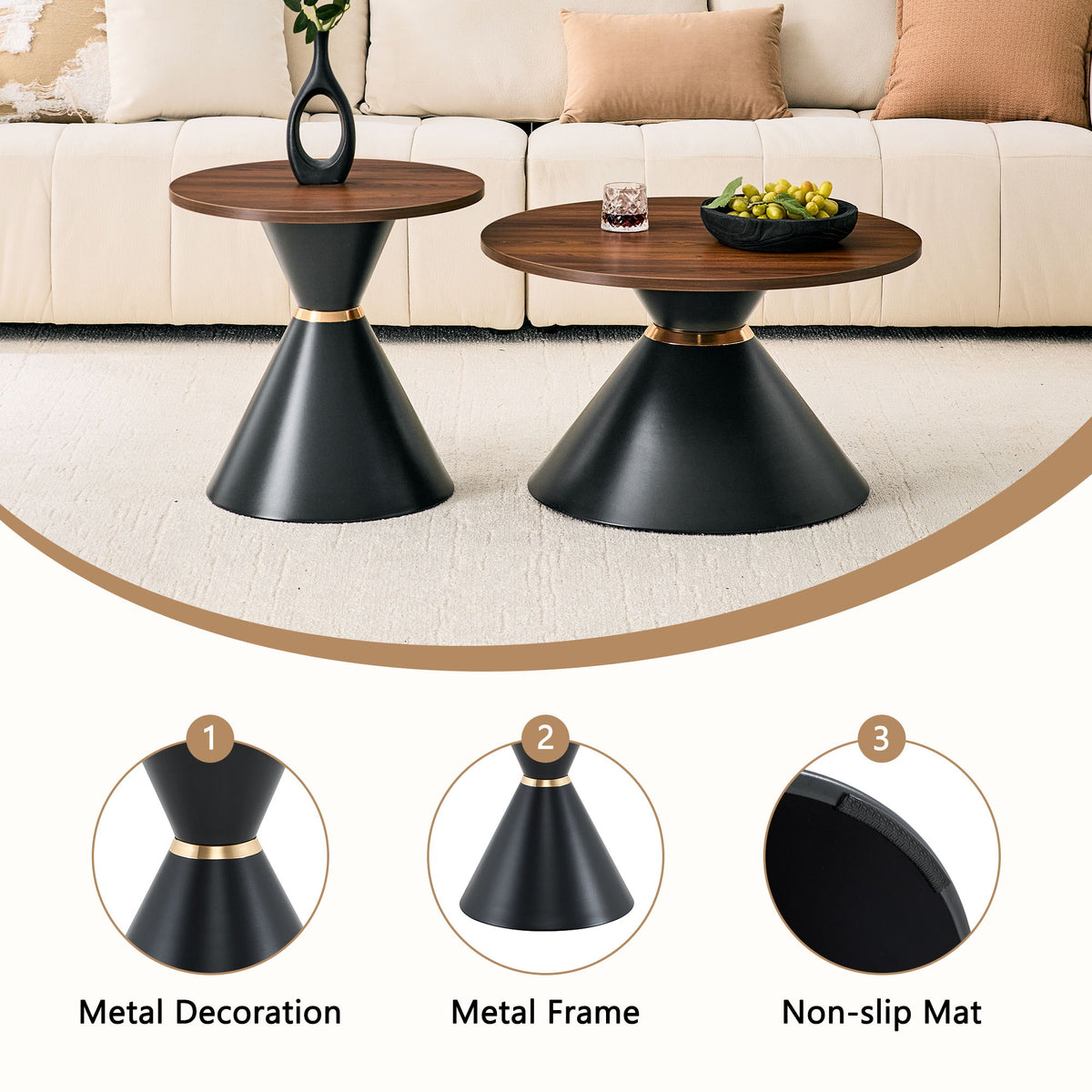 2 Piece Round Coffee Table Set For Living Room