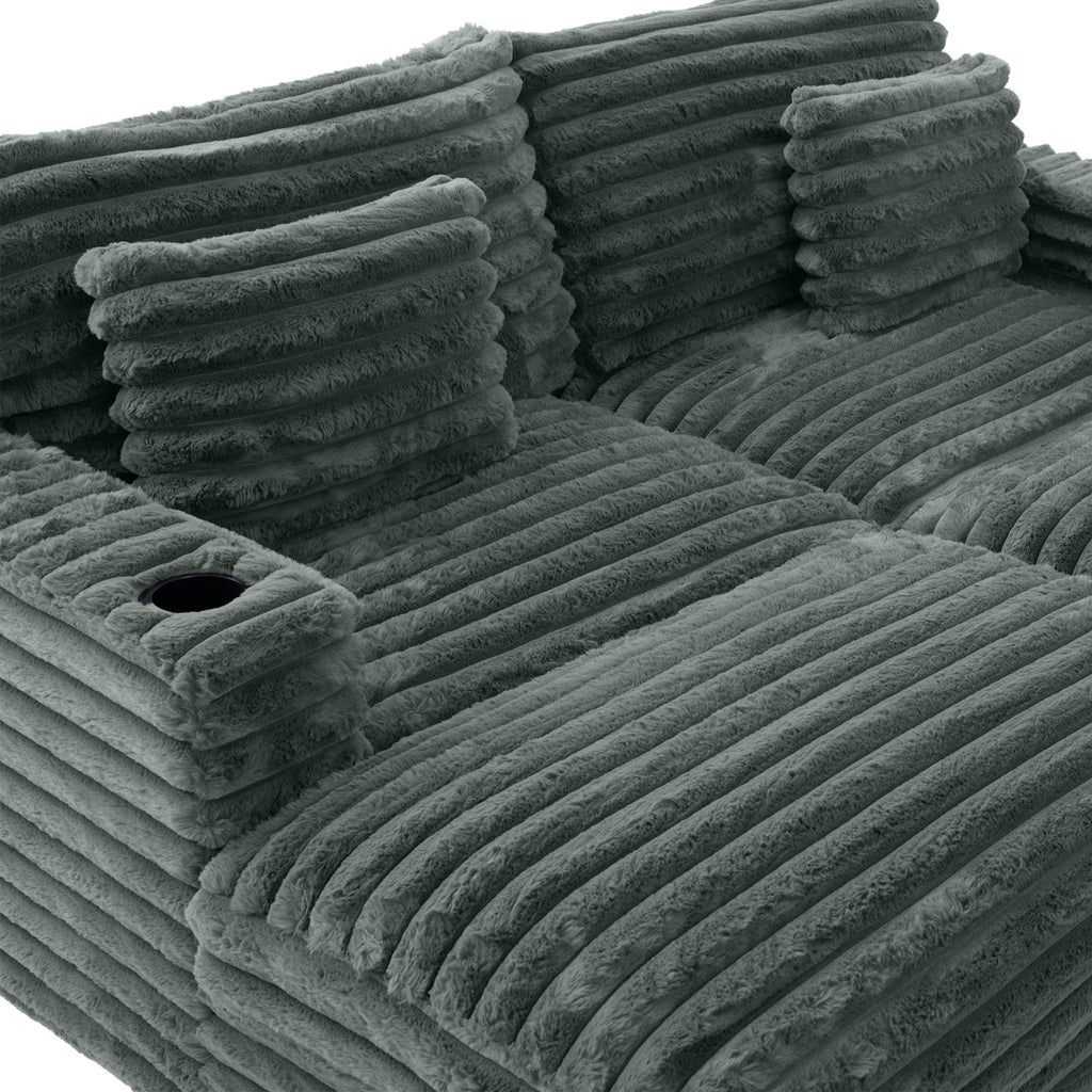 Oversized Double Chaise Lounge Sofa With USB Ports And Cup Holders
