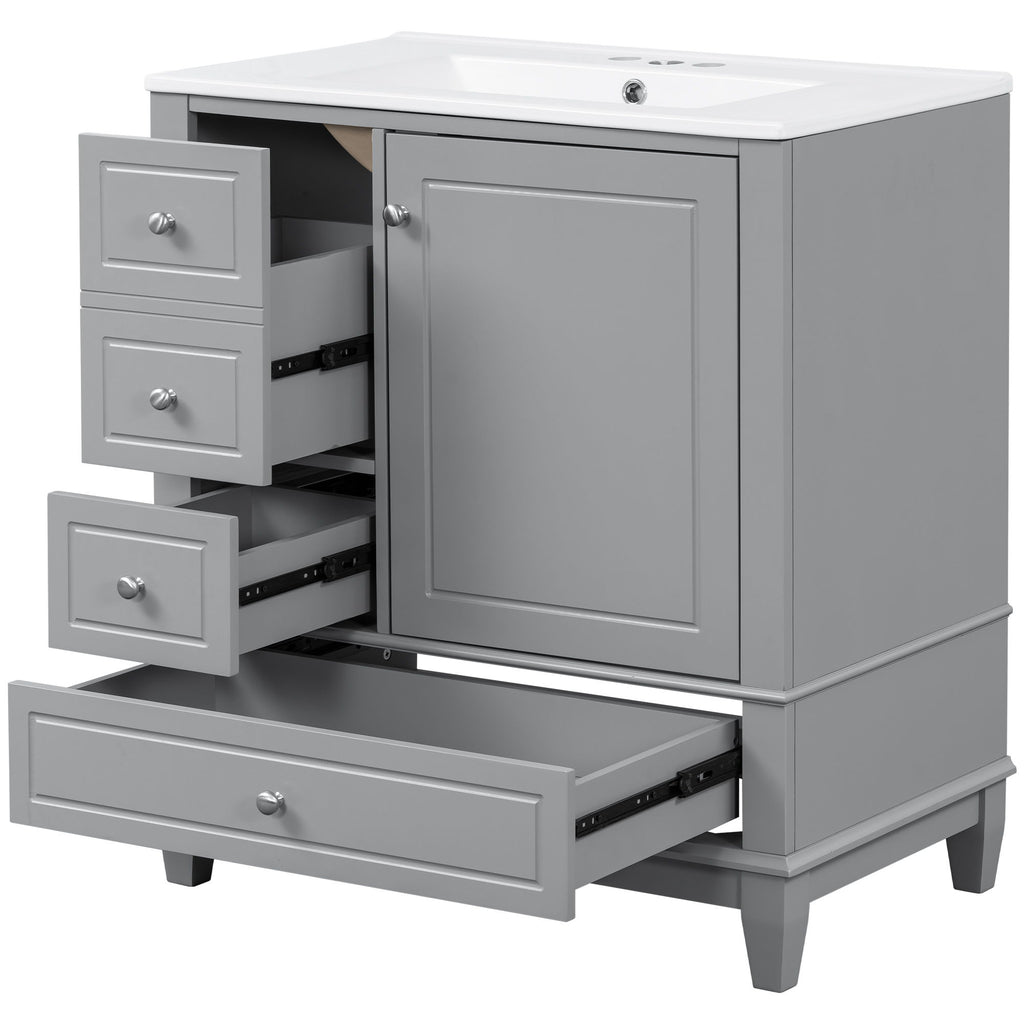 Freestanding Bathroom Vanity With Sink, Soft Close Door, 3 Drawers